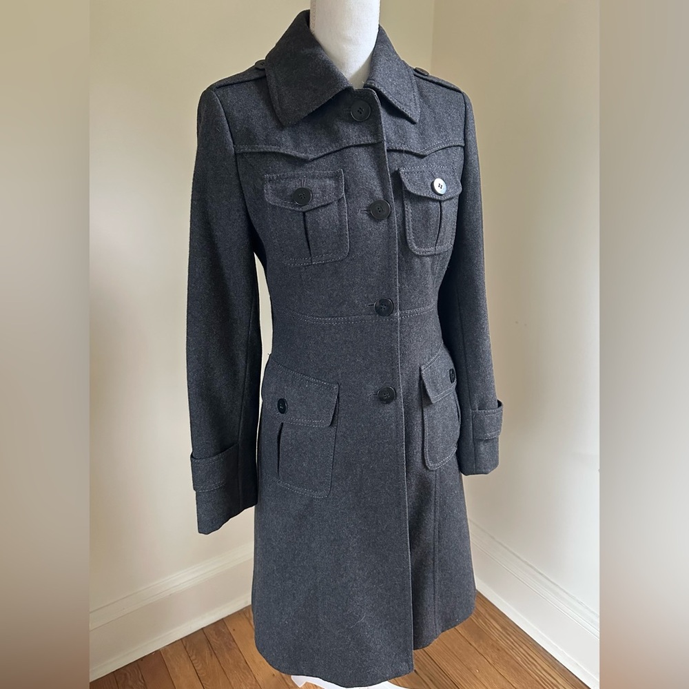 Kenneth Cole NY Charcoal Military Style Wool Coat size 4